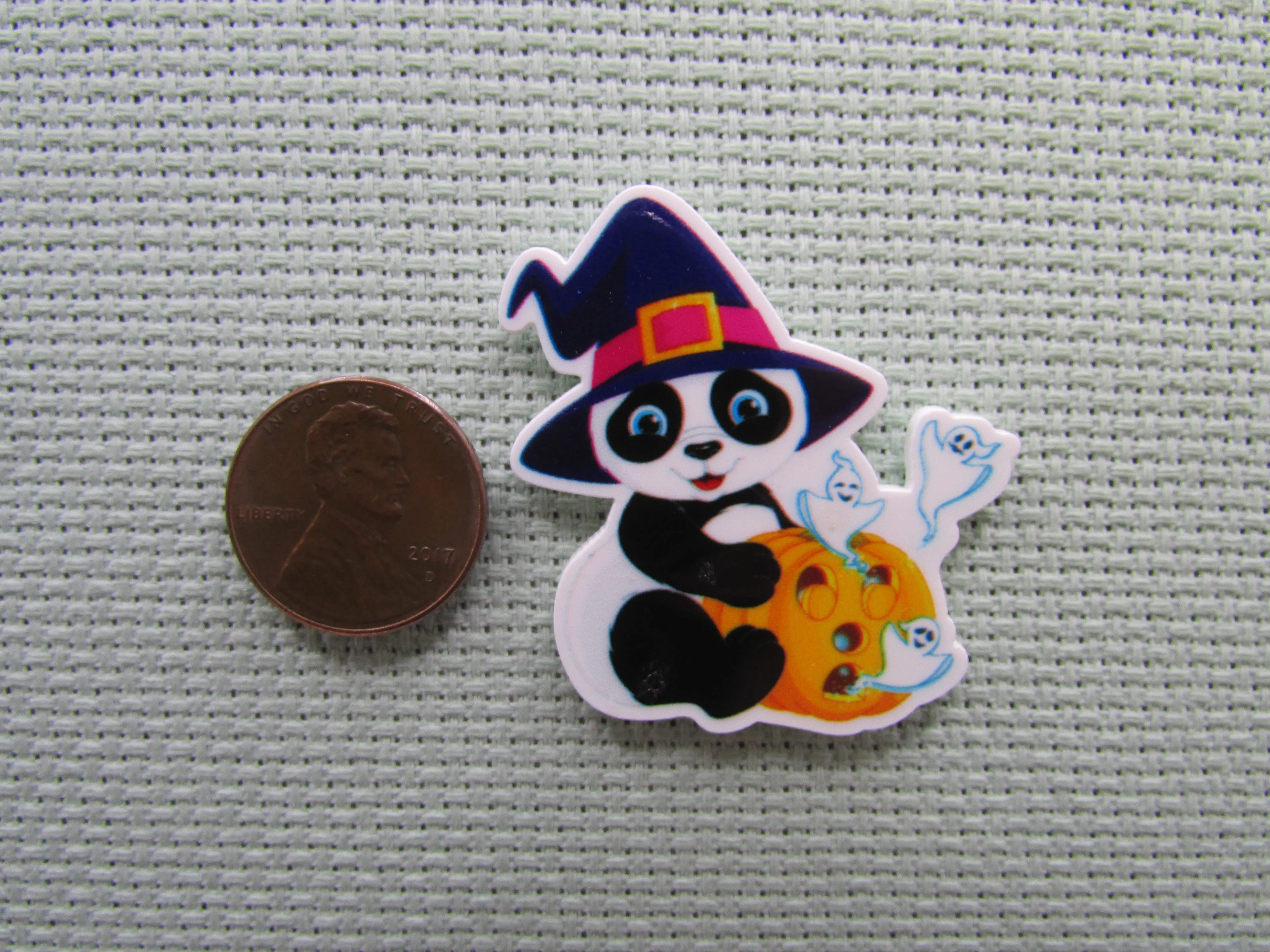 Witchy Panda Holding a Carved Pumpkin with Ghosts Flying Away Needle Minder, Cover Minder, Magnet LAST ONE!