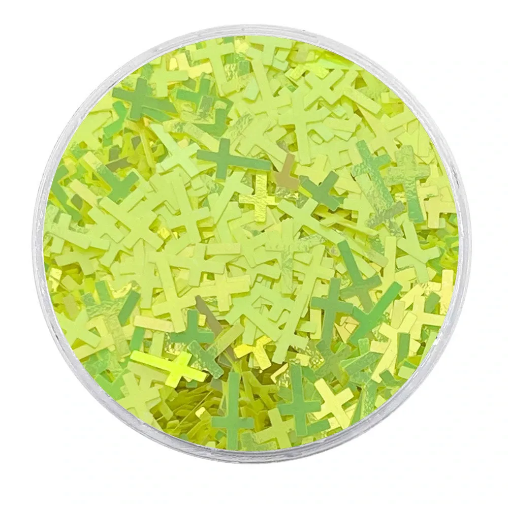 Yellow Iridescent UV Glitter Crosses / Crucifixes