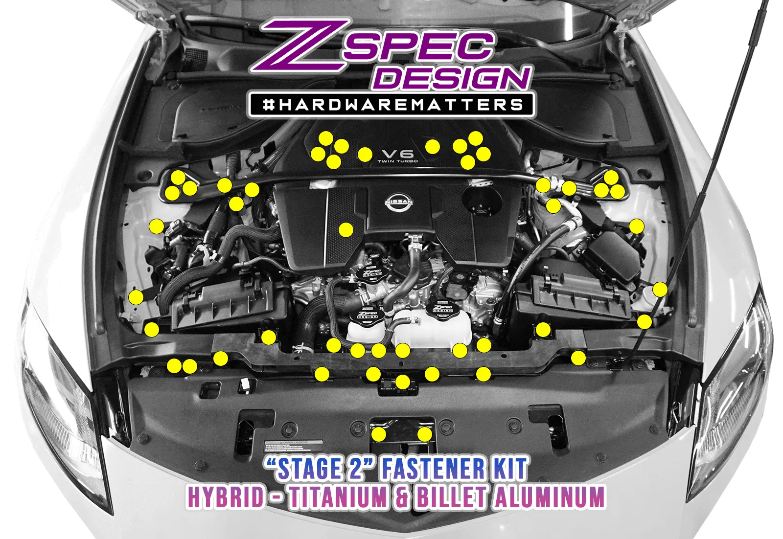 ZSPEC "Stage 2" Dress Up Bolts® Hardware Kit for Nissan Z RZ34, Titanium & Billet